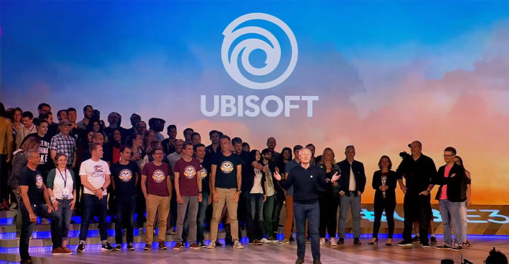 Banner image taken from the end of Ubisoft's 2017 E3 conference. CEO Yves Guillemot is standing on stage closing the conference and addressing the crowd, while some Ubisoft employees are behind him