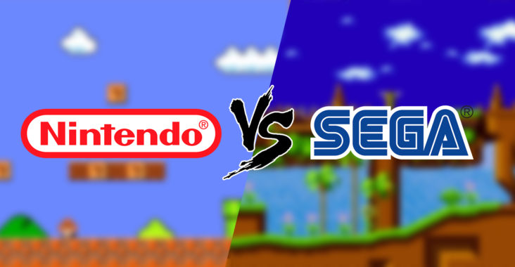 How Nintendo would have outplayed Sega from day one - Banner image with Nintendo logo versus (vs.) Sega logo with half the background image taken from Super Mario Bros and the other from Sonic the Edgehog