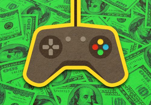 Acceptable Monetization in video games - Illustration of a game controller in front of green 100 dollar bills. Image Credit: SuperParent