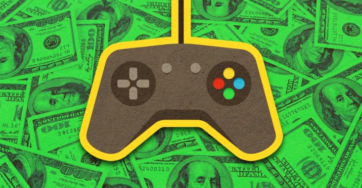 Acceptable Monetization in video games - Illustration of a game controller in front of green 100 dollar bills. Image Credit: SuperParent